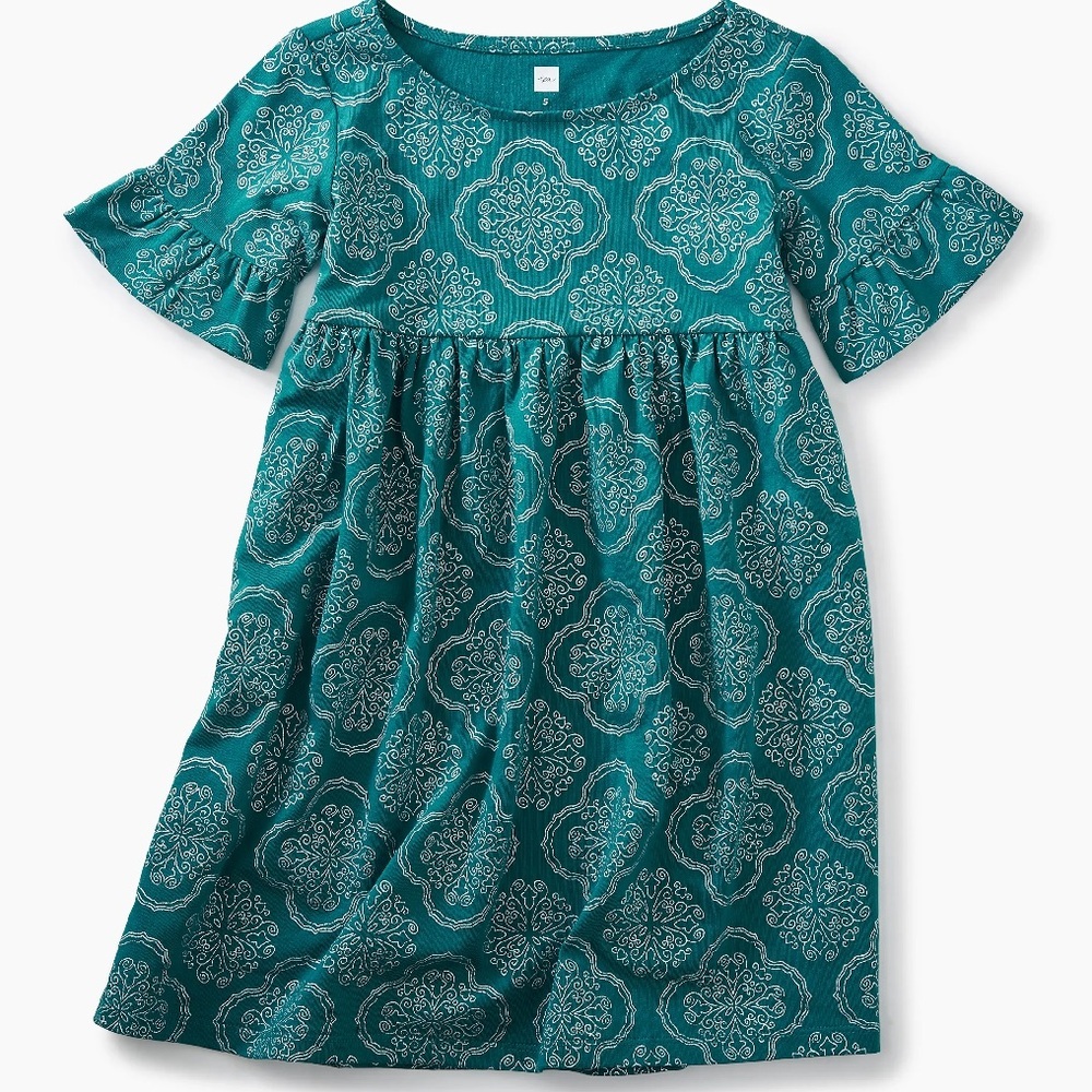 Tea Teal Ruffle Sleeve Knit Dress